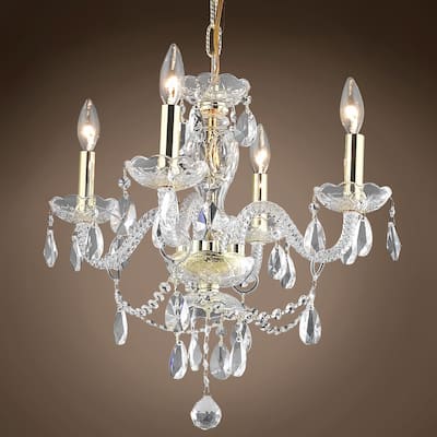 Victorian Design 4 Light 17" Gold Chandelier With Clear European Crystals - 18.00