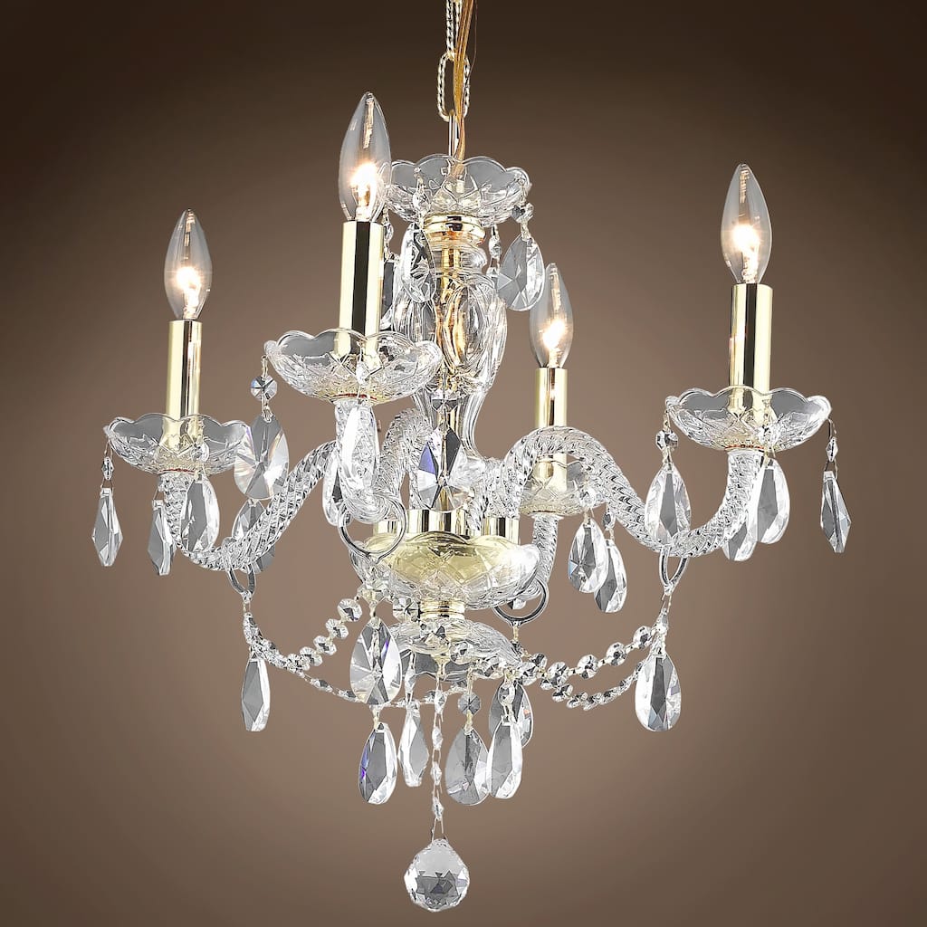 Victorian Design 4 Light 17" Gold Chandelier With Clear European Crystals - 18.00