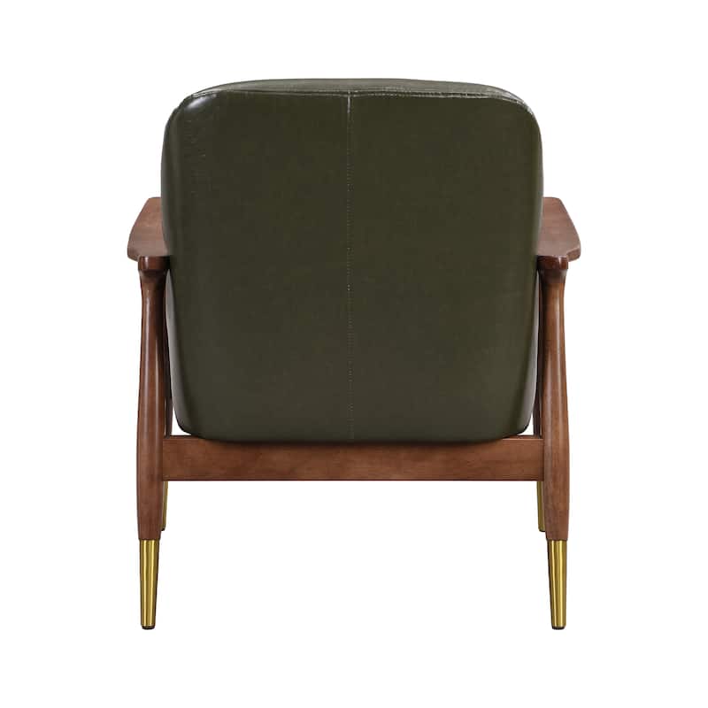 29.2" Mid-Century Faux Leather Accent Chair with Cushioned Seat, Solid Wood Frame, and Brass-Tipped Legs