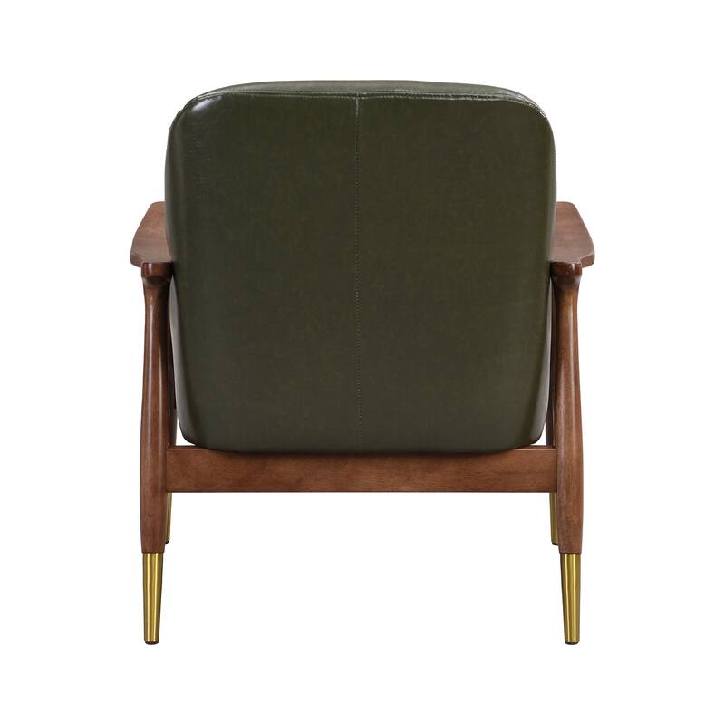 Faux Leather Mid-Century Accent Chairs (Set of 2) with Cushioned Seats, Solid Wood Frames, and Brass-Tipped Legs
