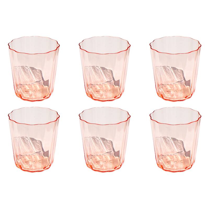 Abode Homewares Simple Scallop Acrylic Drinking Glass - Pink - Set of 6 - 16 oz