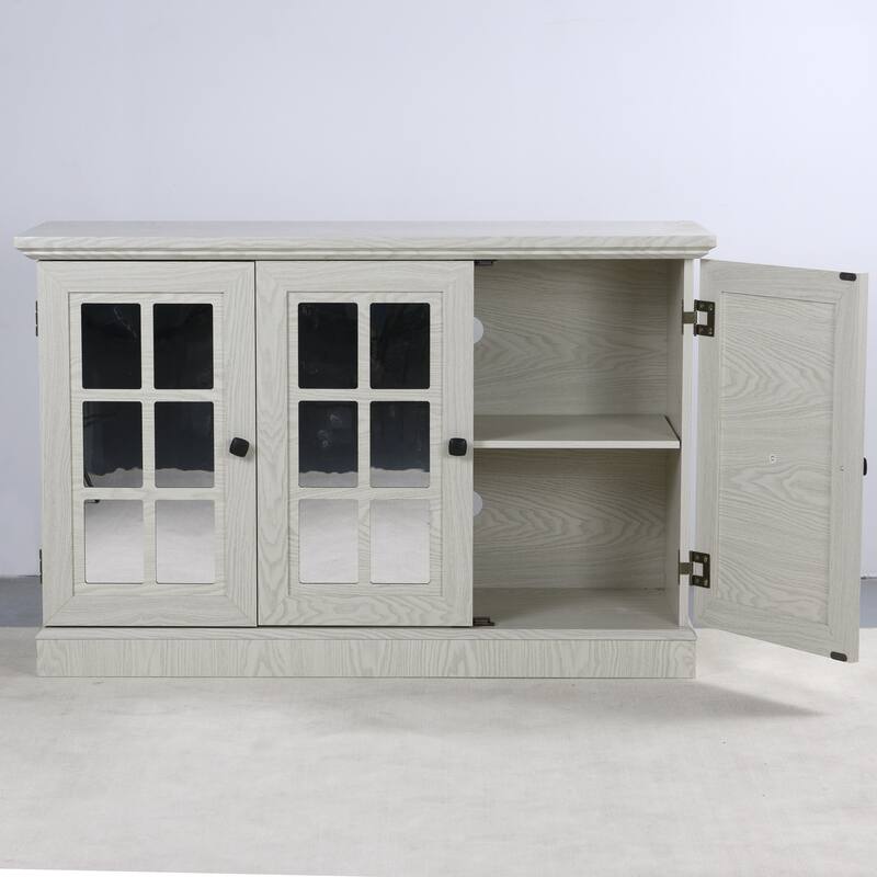 45" W Storage cabinet with 3 mirrored acrylic doors, sideboard with adjustable shelves for living room, dinning room