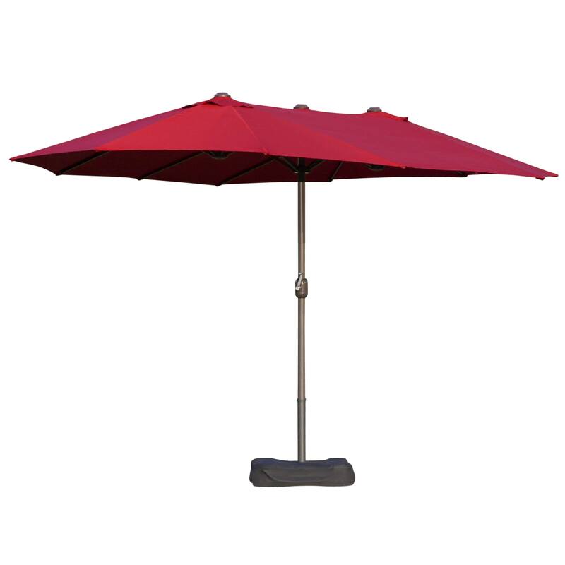 15FT Rectangular Double-Sided Patio Umbrella with Crank, Sun Protection & Steel Base for Outdoor Use - Red