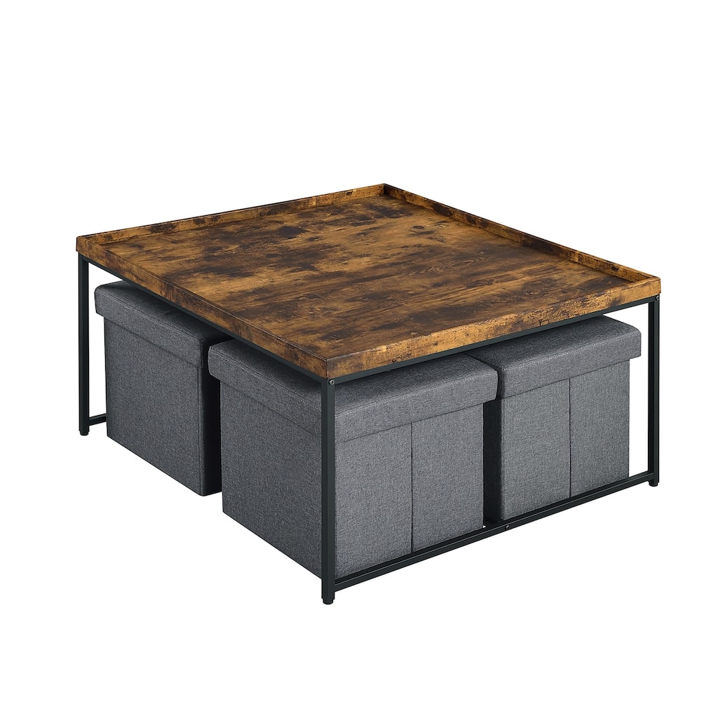 5 Piece Coffee Table Set with Raised Edges