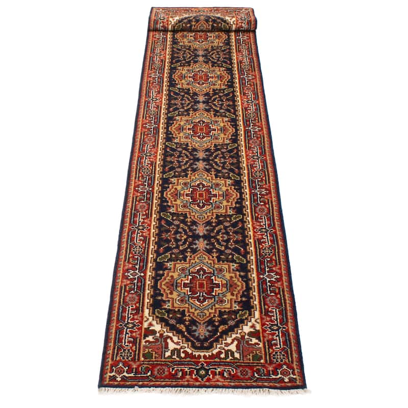 ECARPETGALLERY Hand-knotted Serapi Heritage Dark Navy Wool Rug - 2'7 x 18'0
