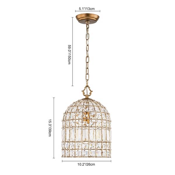 dimension image slide 1 of 4, Vintage Glam Crystal Bird Cage Lantern Chandelier - Distressed Brass