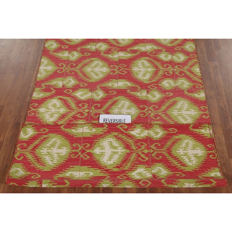 Flat Weave Kilim Indian Area Rug Hand-Knotted Wool Carpet - 4'10"x 7'11"