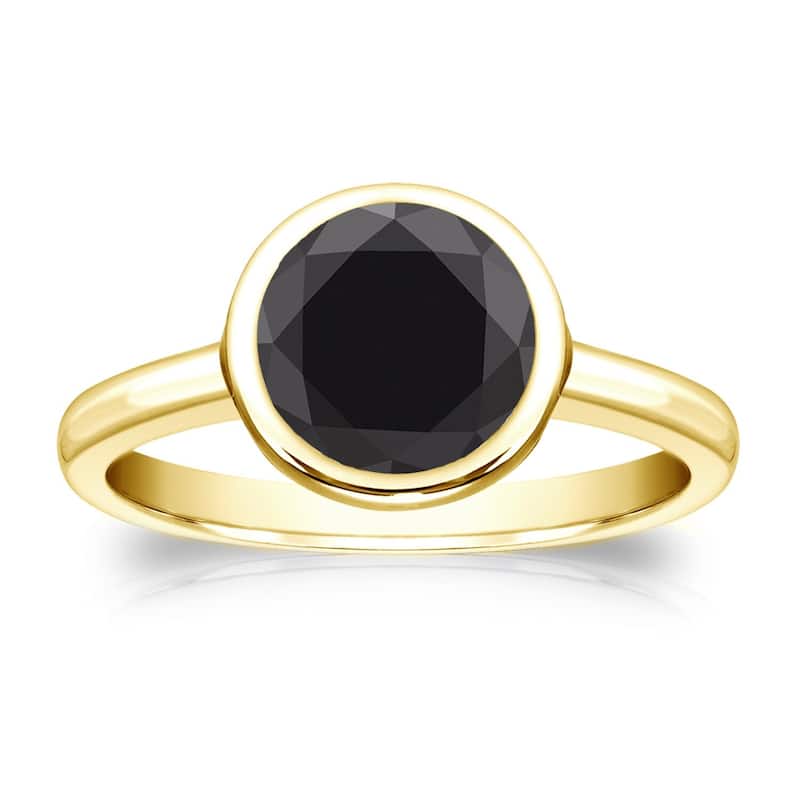 Auriya 14k Gold 2ctw Bezel-set Solitaire Black Diamond Engagement Ring - Yellow - 4