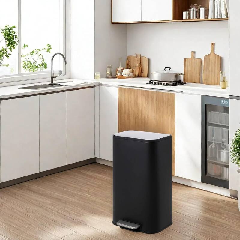 5.3 Gallon/20 L Stainless Steel Garbage Can with Lid, with Foot Pedal & Removable Inner Bucket for Kitchen Bedroom Restroom - Black