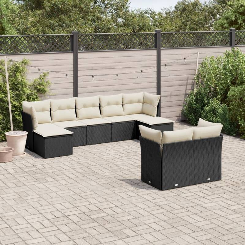 vidaXL Garden Sofa Set Black - 21.7 x 21.7 x 14.6 - Black and cream 9 pieces Without table