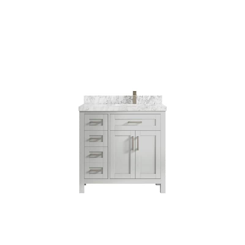 Willow Collections 36 in. W x 22 in. D Cambridge Right Offset Sink Bathroom Vanity with Countertop - 2" Carrara Marble - Coventry Gray