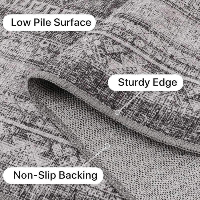 Mcow Faded Floral Vintage Low-Pile Machine Washable Non-Slip Area Rug