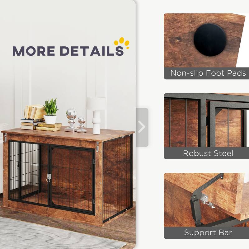 PawHut Dog Crate Furniture with Flip-up Top Opening, 39" Dog Kennel Furniture with 2 Doors, Decorative Dog Cage Side End Table
