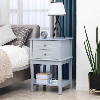 Side Table with 2 Storage Drawers, Modern End Table with Bottom Shelf