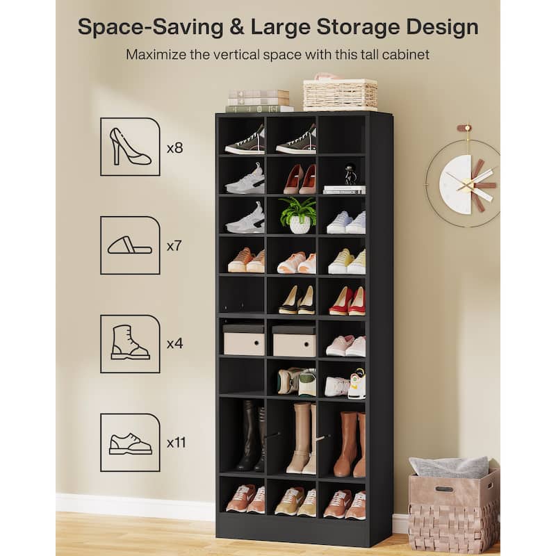 30 Pairs Tall Shoe Cabinet, 10 Tiers White Wooden Shoe Storage Rack for Closet, Entryway - 10-tier