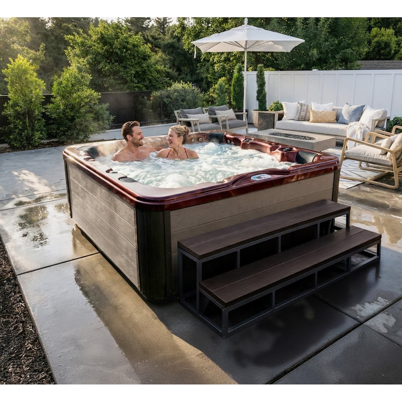 American Spas 7-Person 100-Jet Premium Acrylic Bench Spa Standard Hot Tub with Sound System and LED Waterfall