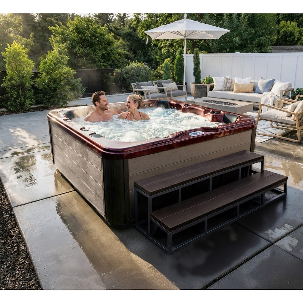 American Spas 7-Person 100-Jet Premium Acrylic Bench Spa Standard Hot Tub with Sound System and LED Waterfall