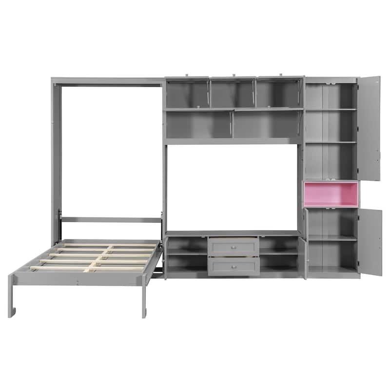 Twin Size Wooden Murphy Bed with TV Stand, Flip-Up Cabinets & Vibrant Accent Storage by Harper&Bright Designs