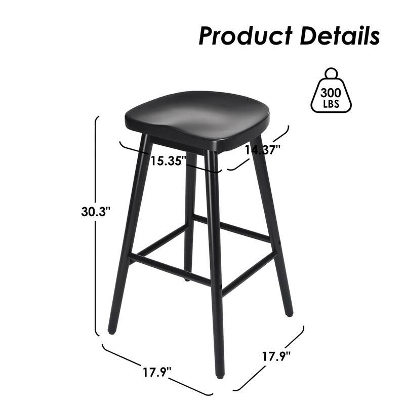 30.3" Solid Wood Bar Stools, Set of 2, Backless Saddle Seat Counter Stools with Footrests, Mid-Century Modern Bar Chairs