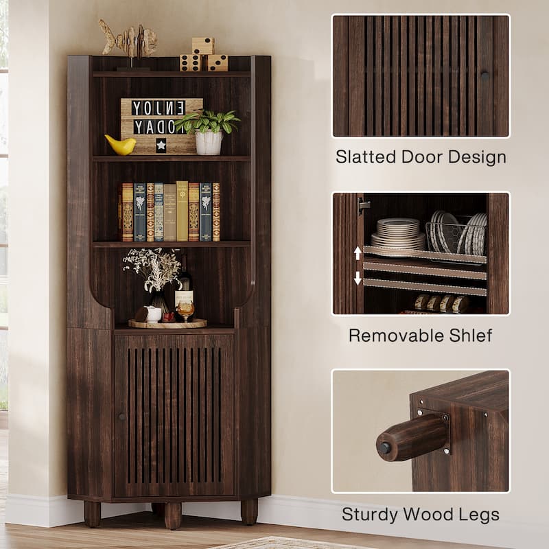 6-Tier Rustic Corner Cabinet with Doors