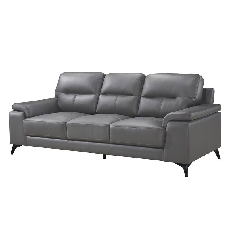 Mica Sofa, Dark Gray Top Grain Leather Foam Cushions, 89 Inch