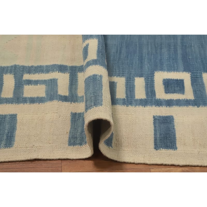 Hand Woven Oriental 100% Wool Carpet Southwestern Tribal Beige & Ivories Kilim Area Rug - 8' 5'' X 6' 8''