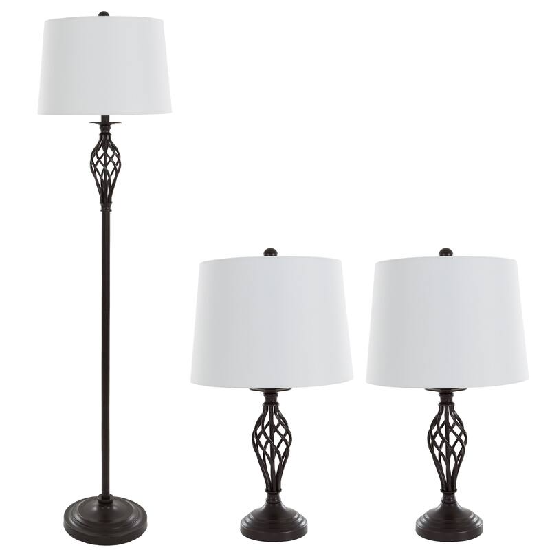 Set of 3 Elegant and Chic Spiral Cage Design Table & Floor Lamps by Lavish Home