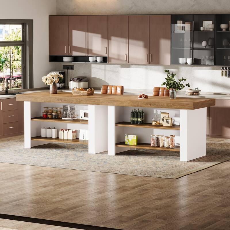55-Inch Center Island Table with Storage, Farmhouse Kitchen Island ...