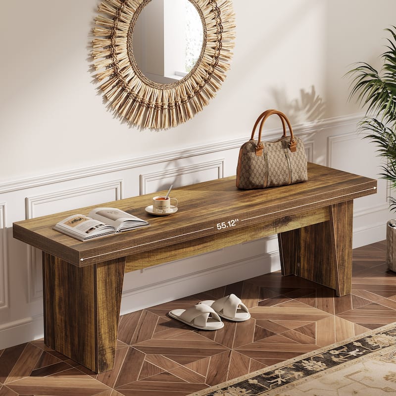 55" Wooden Entryway Bench Farmhouse Long Entry Seat for Living Room - 15.55"D x 55.12"W x 17.9"H - Dark Brown