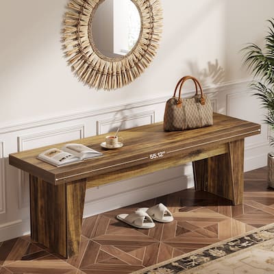 55" Wooden Entryway Bench Farmhouse Long Entry Seat for Living Room - 15.55"D x 55.12"W x 17.9"H