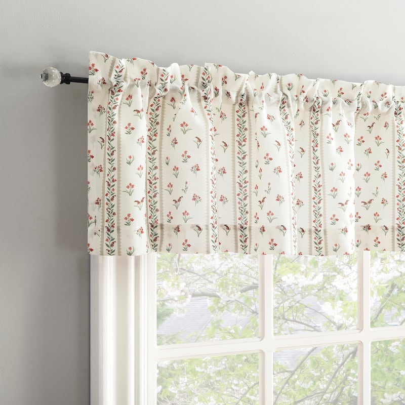 No. 918 Riverwood Ditsy Floral Stripe Semi-Sheer Rod Pocket 1-Piece Kitchen Curtain Valance - 54" x 14"