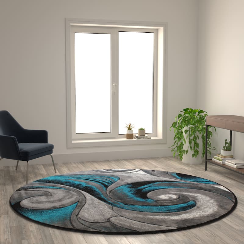 Modern Spiral Patterned Olefin Indoor Area Rug