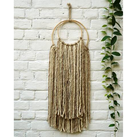 Loominaire Rustic Macrame Wallhanging "Dream Catcher" Hand Woven of Wool/Viscose - 12" x 36"