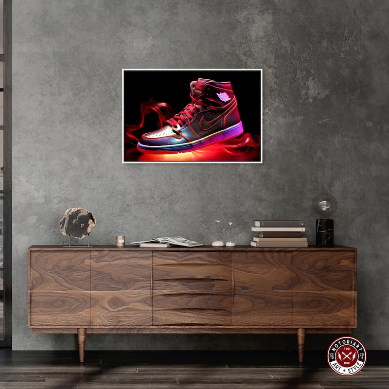 Notoriart Flaming Hot Sneaker Ii Framed Sneaker 1 Piece Canvas Wall Art