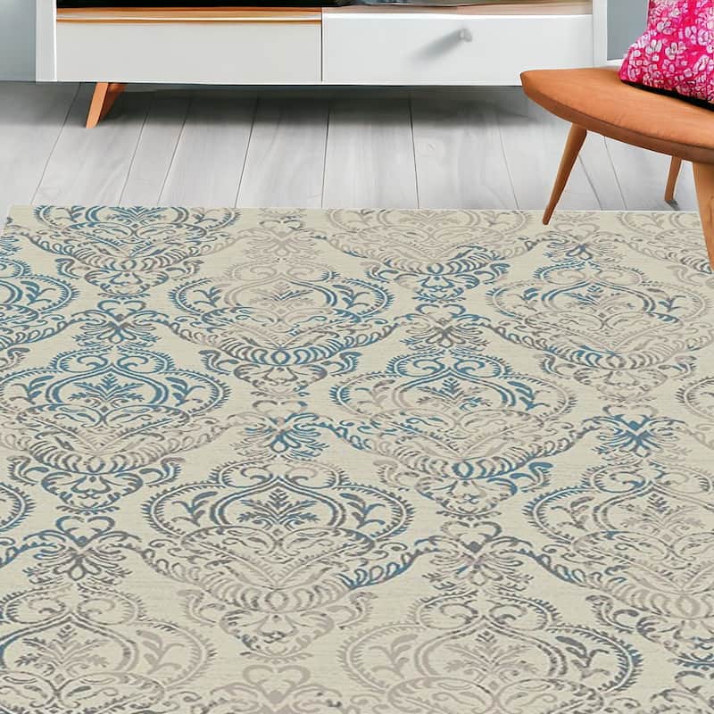 Guxo Distressed Stain Resistant Woven Area Rug By HomeRoots - 91' X '63' X '0.4 - 91' X '63' X '0.4 - Lavender/Ivory - Rectangle