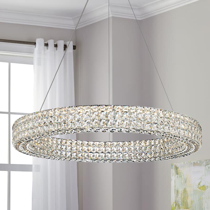 Modern Dimmable LED Crystal Drum Chandelier Glam Ring Lights - 1 Tier-23.6"