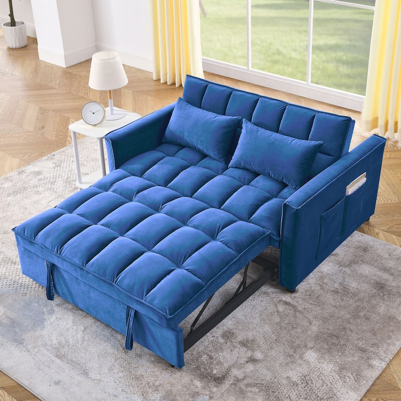 53.94Inch Convertible Sleeper Sofa with Two Side Pockets and 2 Pillows