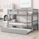 preview thumbnail 7 of 17, Twin Over Twin Rubber Wood Bunk Bed with Trundle, Convertible into 2 Twin Size Beds,with Ladder and Safety Guardrails-Grey
