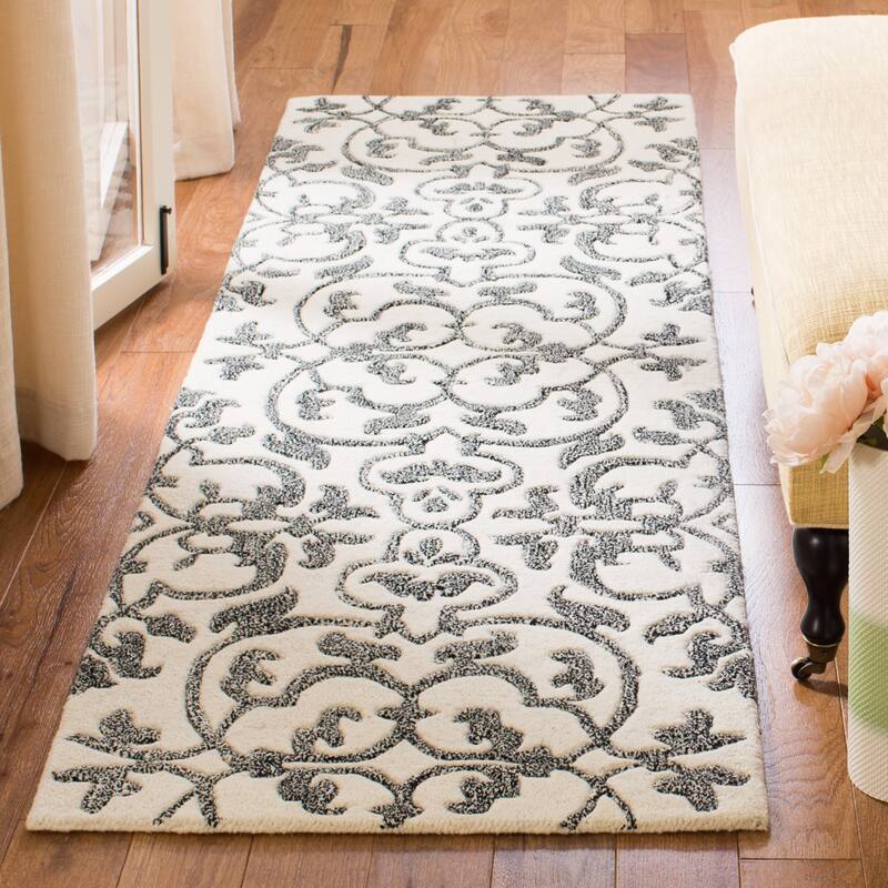 SAFAVIEH Handmade Soho Sharee N.Z. Wool Rug - 2'6" x 12' Runner - Ivory/Grey