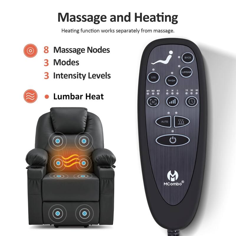 MCombo Small Power Lift Recliner Chair with Massage and Heat for Elderly, 3 Positions and USB Ports Faux leather 7141