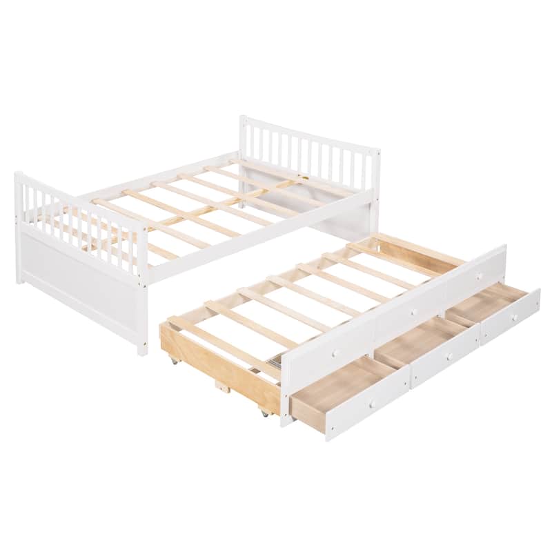 Wooden Twin/Full Daybed with Pull-Out Trundle and Storage Drawers
