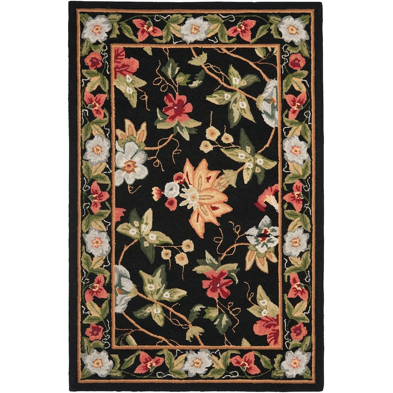 SAFAVIEH Handmade Chelsea Rubi French Country Floral Wool Rug - 4' Round - Black - Round