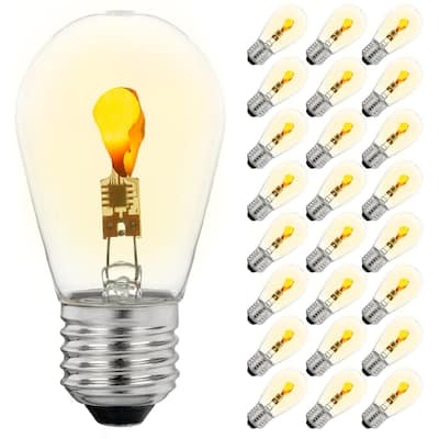 25 Pack LED S14 Outdoor Patio Edison Replacement Bulbs, Flicker Flame, E26 Base - Warm White