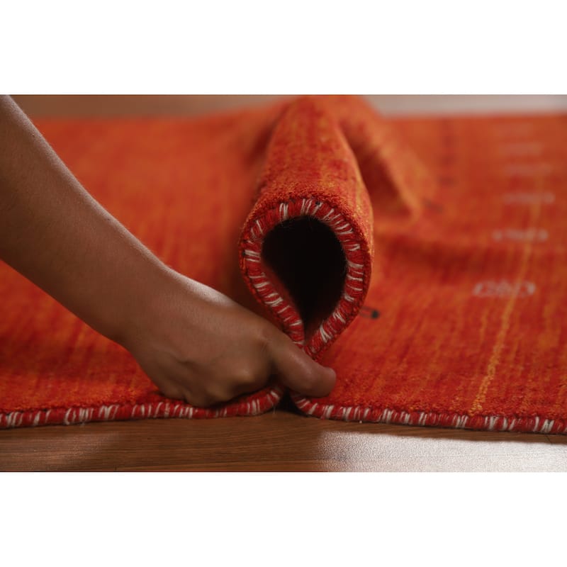 Orange Gabbeh Indian Area Rug Handmade Tribal Wool Carpet - 4'11" x 7'10"