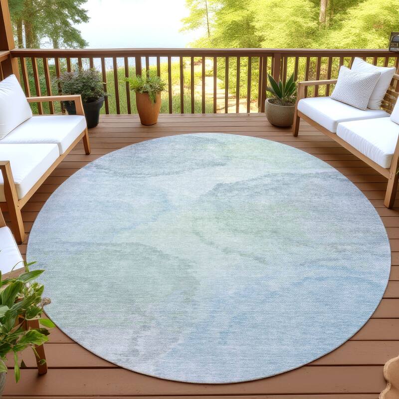 Machine Washable Indoor/ Outdoor Abstract Muted Chantille Rug - Sky - 8' x 8'