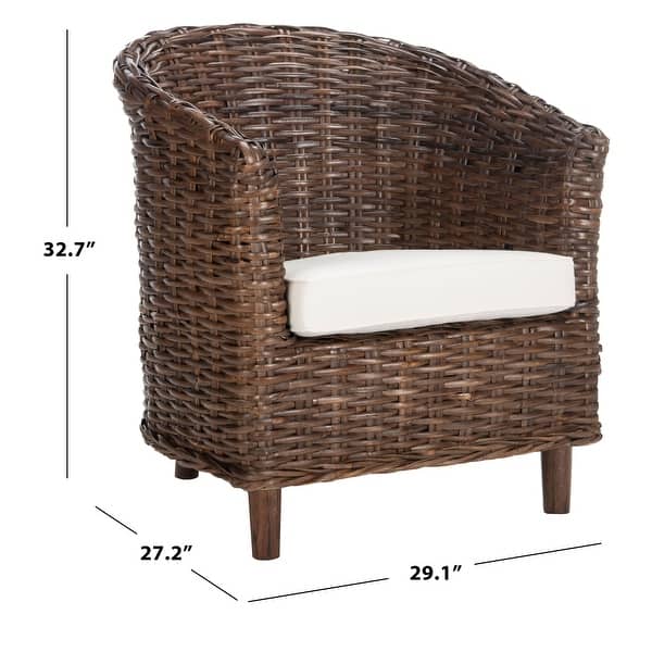 dimension image slide 1 of 2, SAFAVIEH Omni Rattan Barrel Chair with Cushion - 29.1" x 27.2" x 32.7"