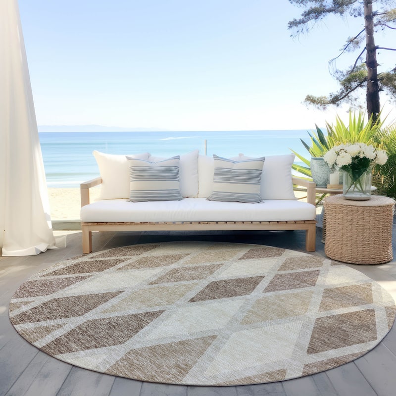 Machine Washable Indoor/ Outdoor Chantille Prism Diamond Rug - Taupe - 8' x 8'