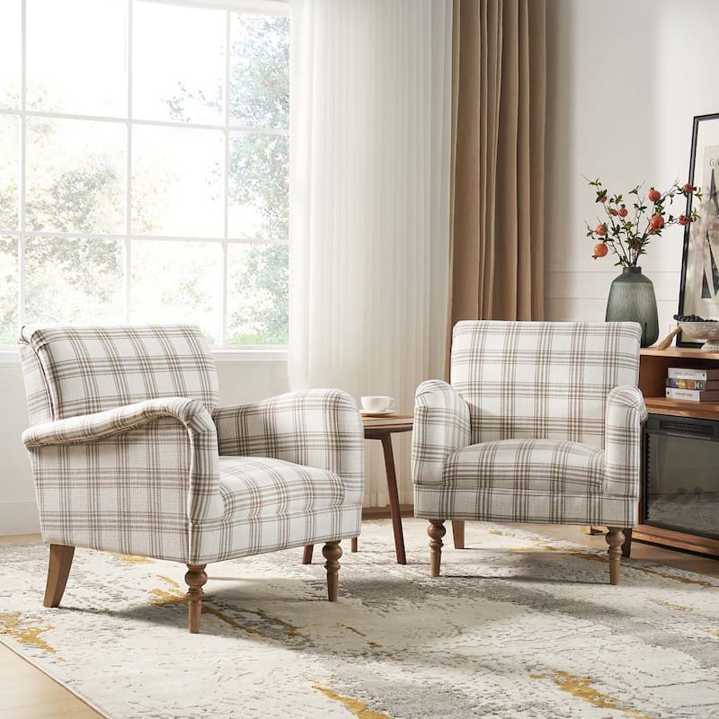 Mandan 29.5" Wide Traditional Accent Armchair with Solid Wood Legs Set of 2 by HULALA HOME - TAN