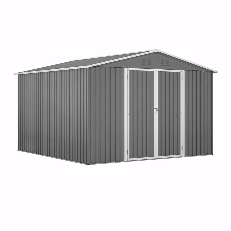 10' x 10' Outdoor Metal Storage Shed, Heavy-Duty Frame with Lockable Double Doors, All-Weather Garden Tool Shed