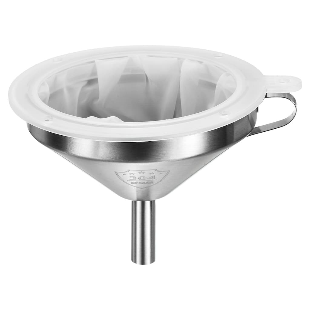 5.9" Dia Stainless Steel Kitchen Funnel with 100 Mesh Strainer White Silver Tone - White, Silver Tone